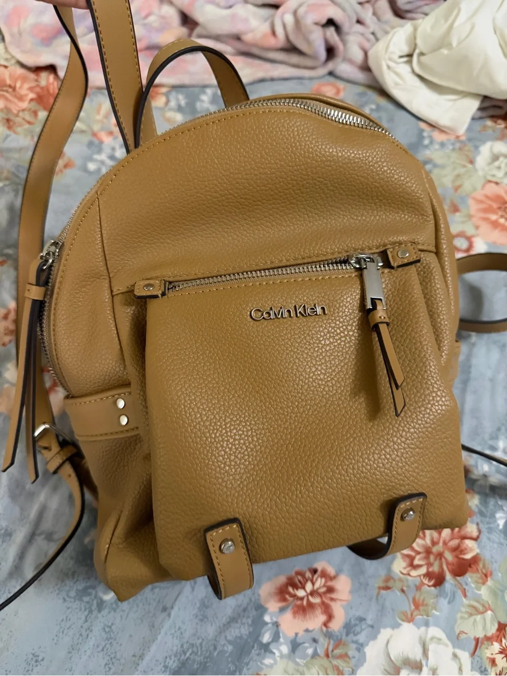 Calvin Klein Pebbled Tan Leather Mini Backpack